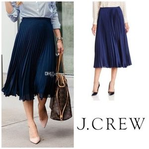NWT J. Crew Navy Pleated Silk Skirt